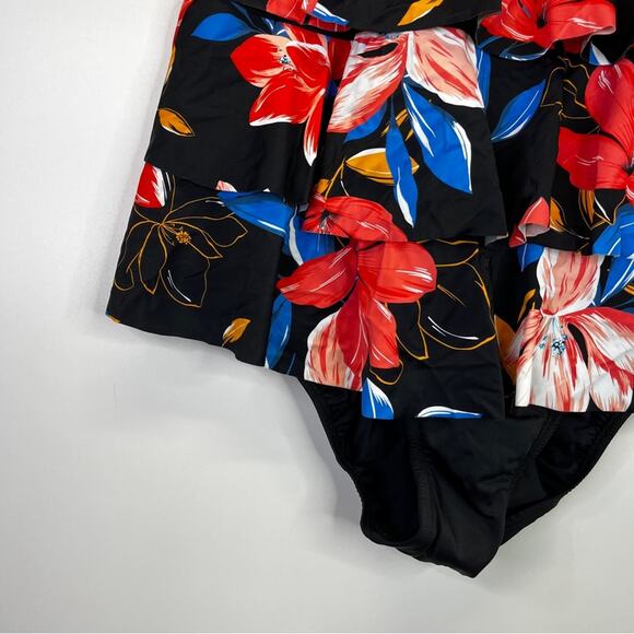 Swim Solutions Tiered Floral One Piece swimsuit black multicolor - 20W - Picture 6 of 15